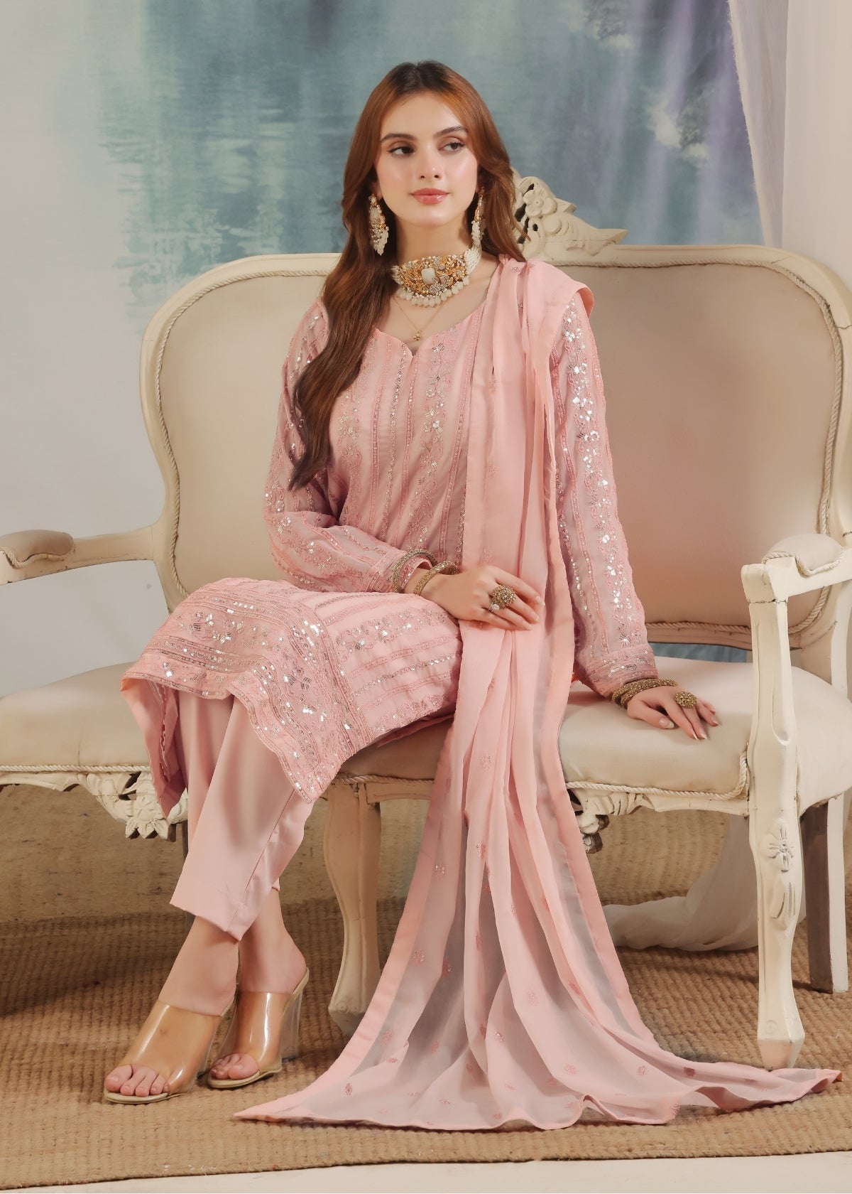 Chandni Tea rose pink - 3 pieces