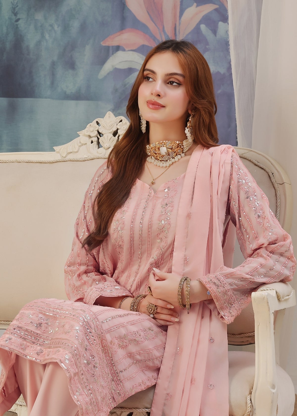 Chandni Tea rose pink - 3 pieces