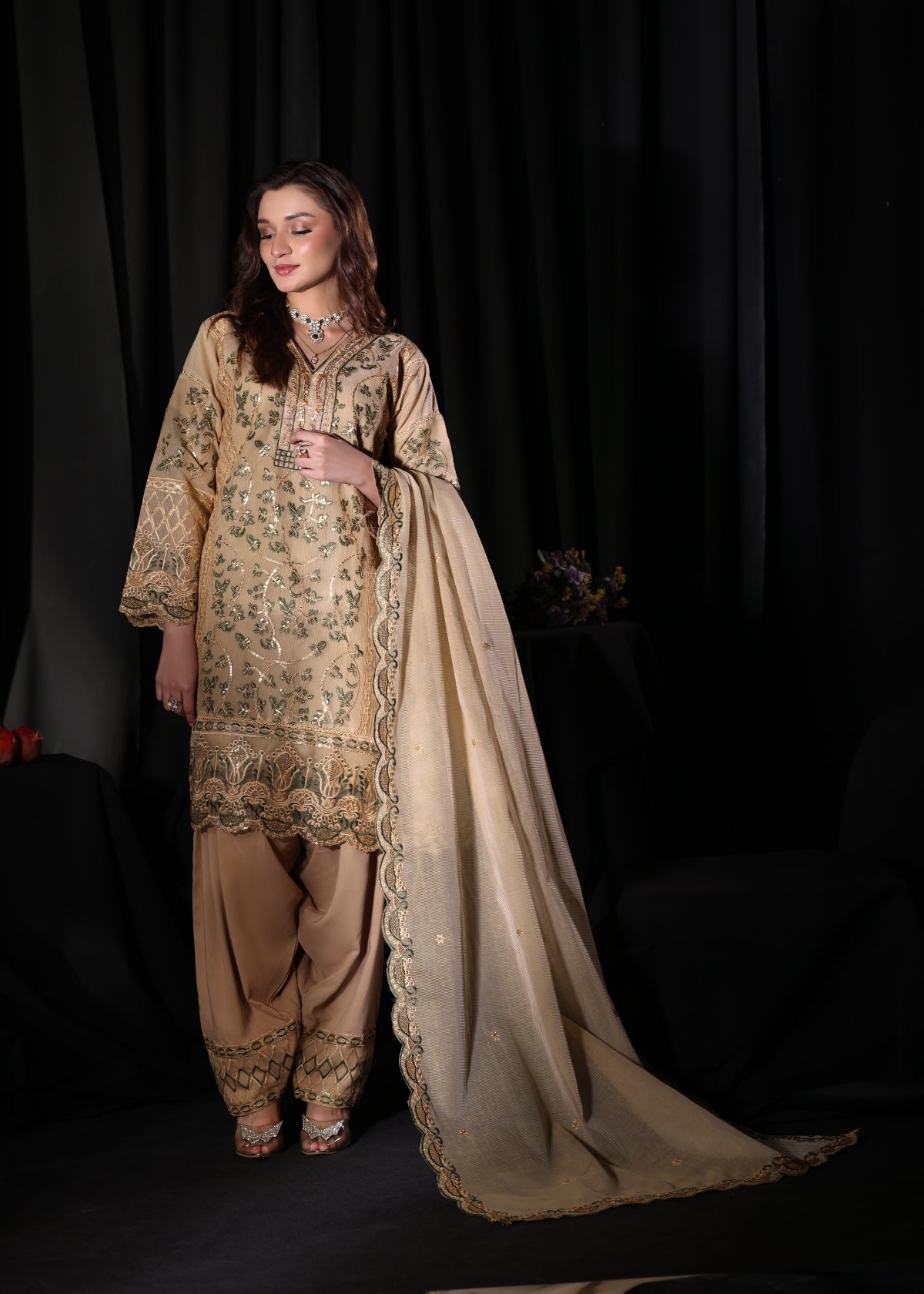 Alina - Khaddi Net with Farshi Shalwar